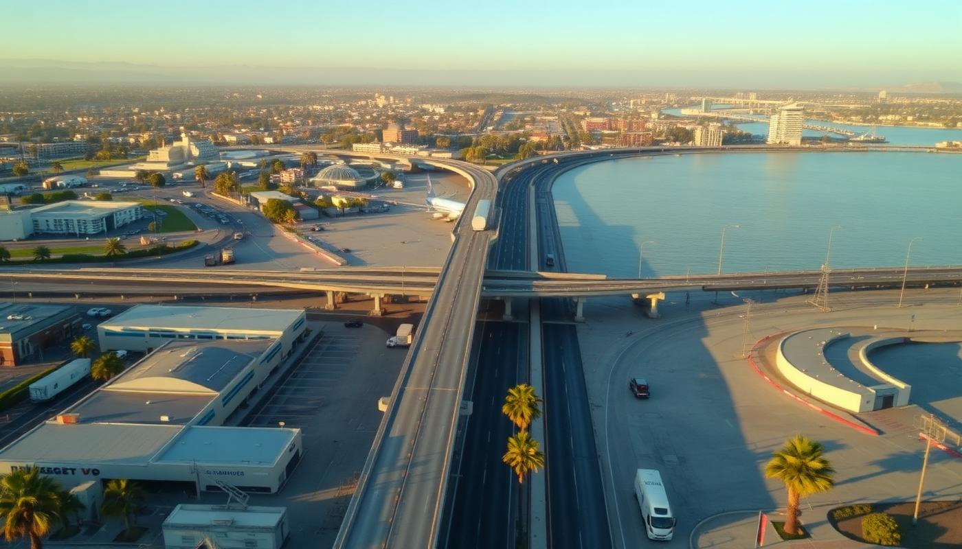 Aerial view of the San Diego–Tijuana border crossing